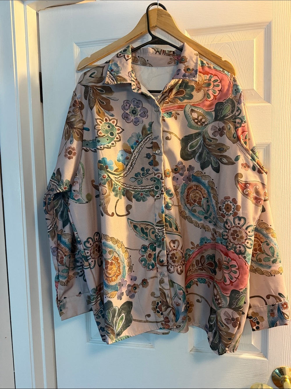 Paisley-Print Button-Down Shirt in Blush and Multicolor